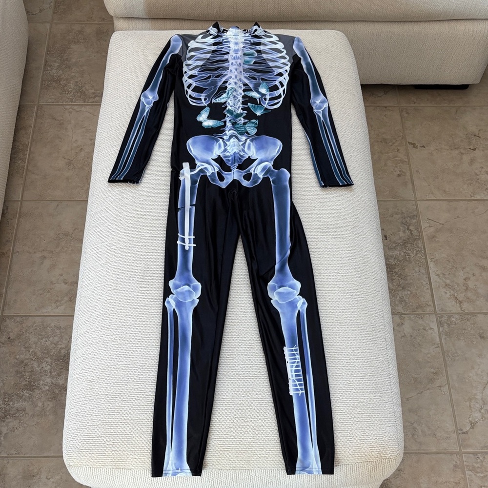Skeleton Print Black Bodysuit x ray Halloween butterflies badinka Large